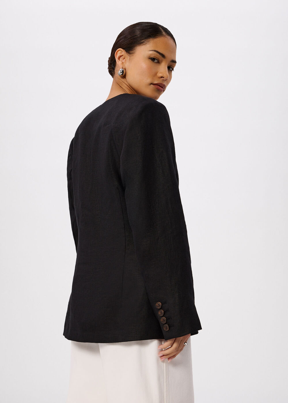 Petite Collarless Linen Blazer