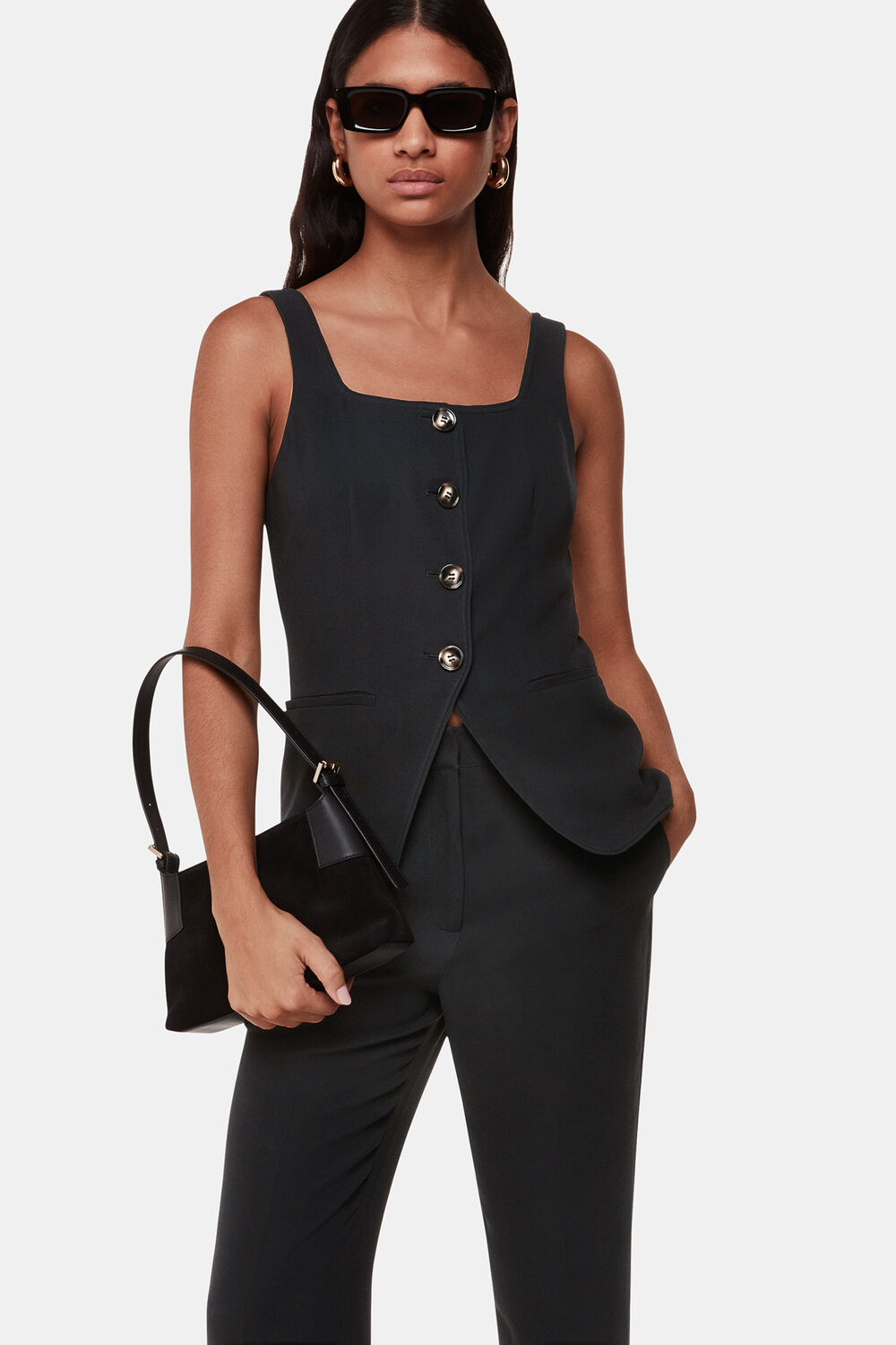 Black Sofia Crepe Waistcoat