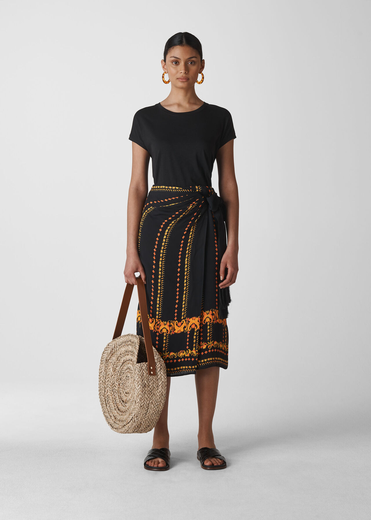 Kalkun Afbestille For nylig Black/Multi Paisley Scarf Sarong Skirt | WHISTLES 