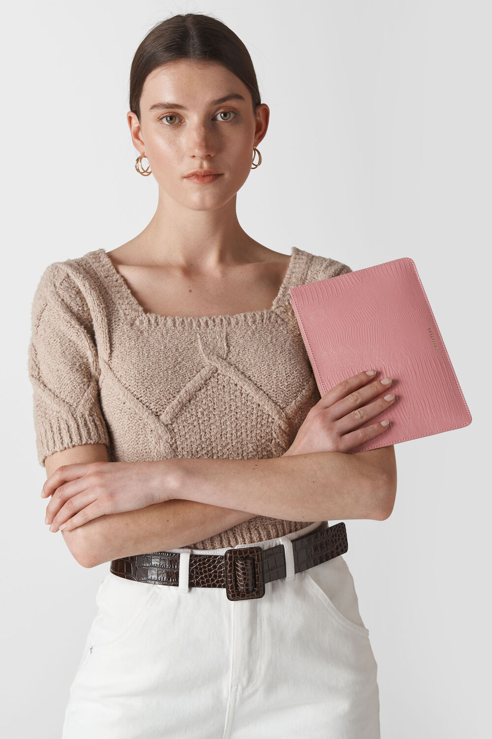 Shiny Lizard Small Clutch Dusty Pink