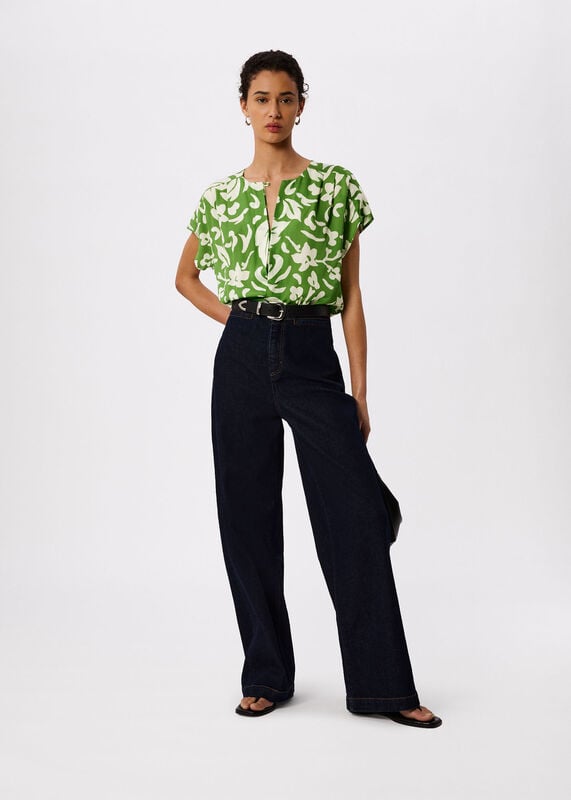 Green Floral Keyhole Blouse