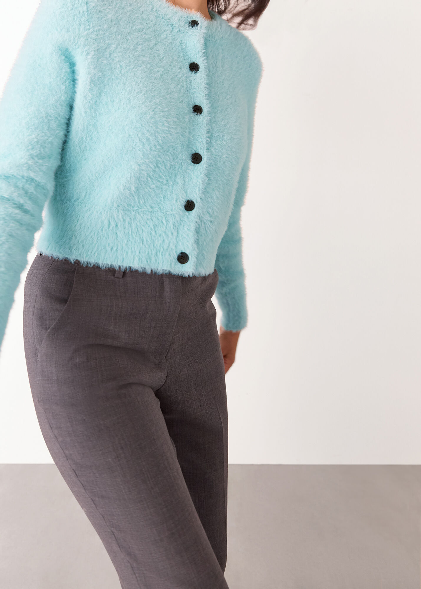Blue Isla Cropped Fluffy Cardigan | WHISTLES | Whistles US |
