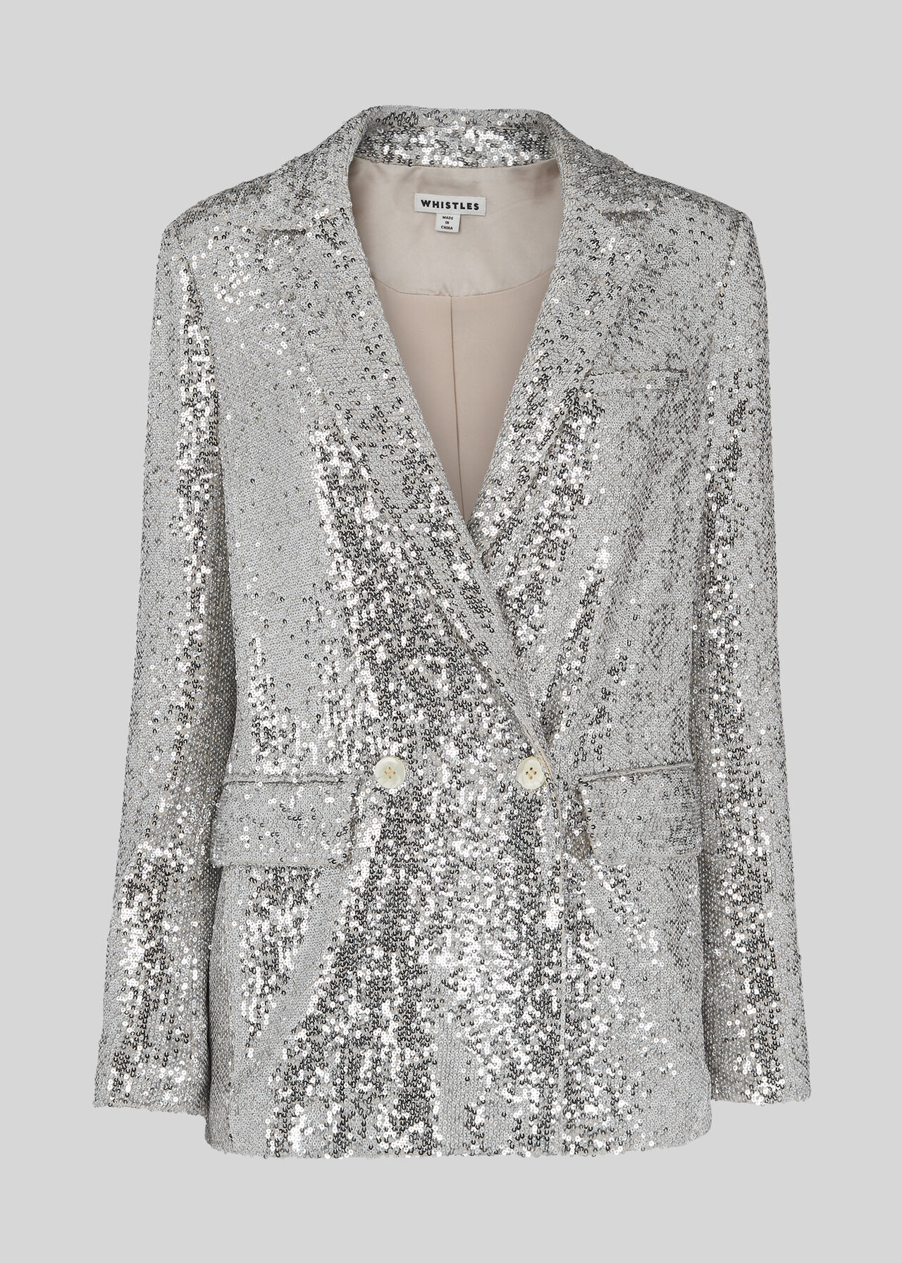 Silver Sequin Double Breasted Blazer | WHISTLES | Whistles