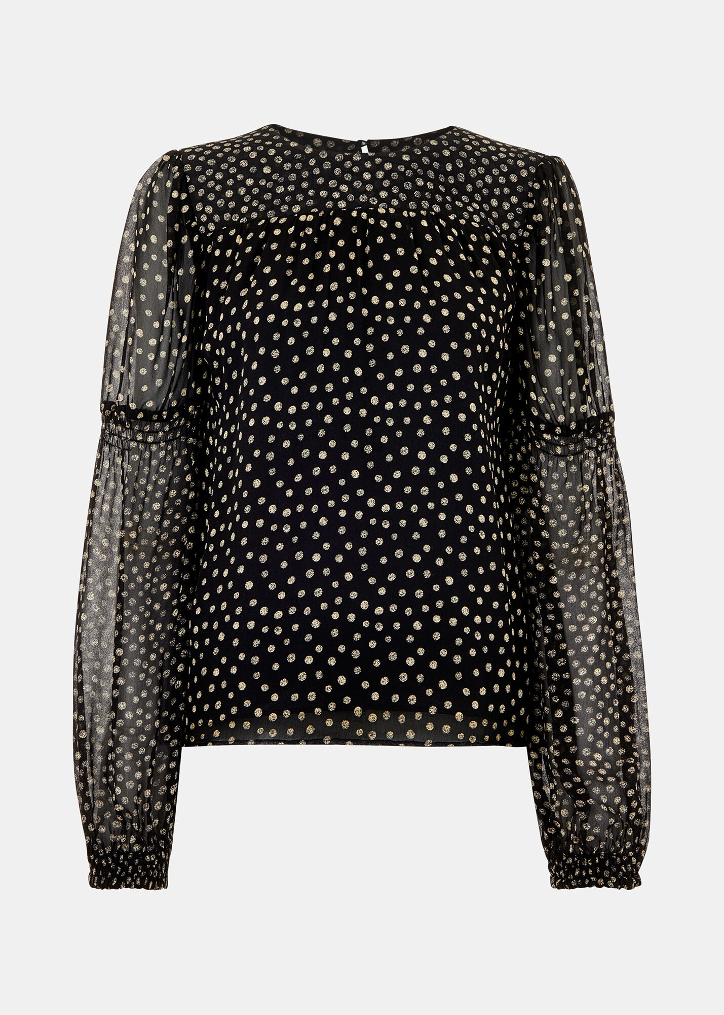 Whistles Black Polka Dot Blouse | Elegant Sheer Sleeves