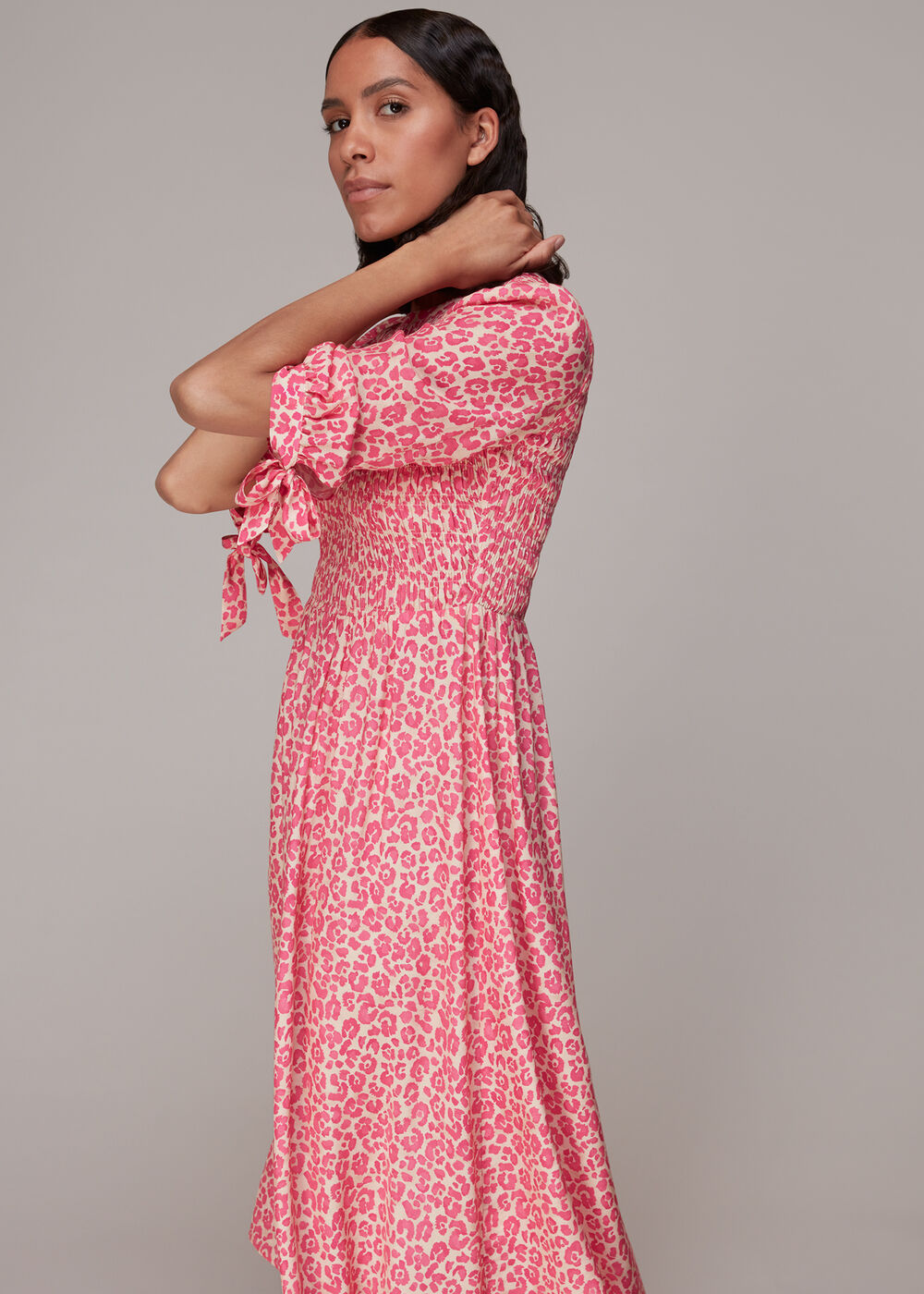 Cheetah Print Shirred Dress