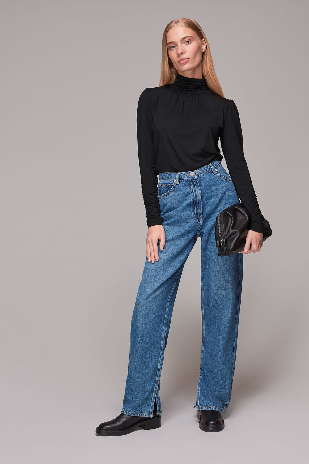 High Neck Ruched Sleeve Top