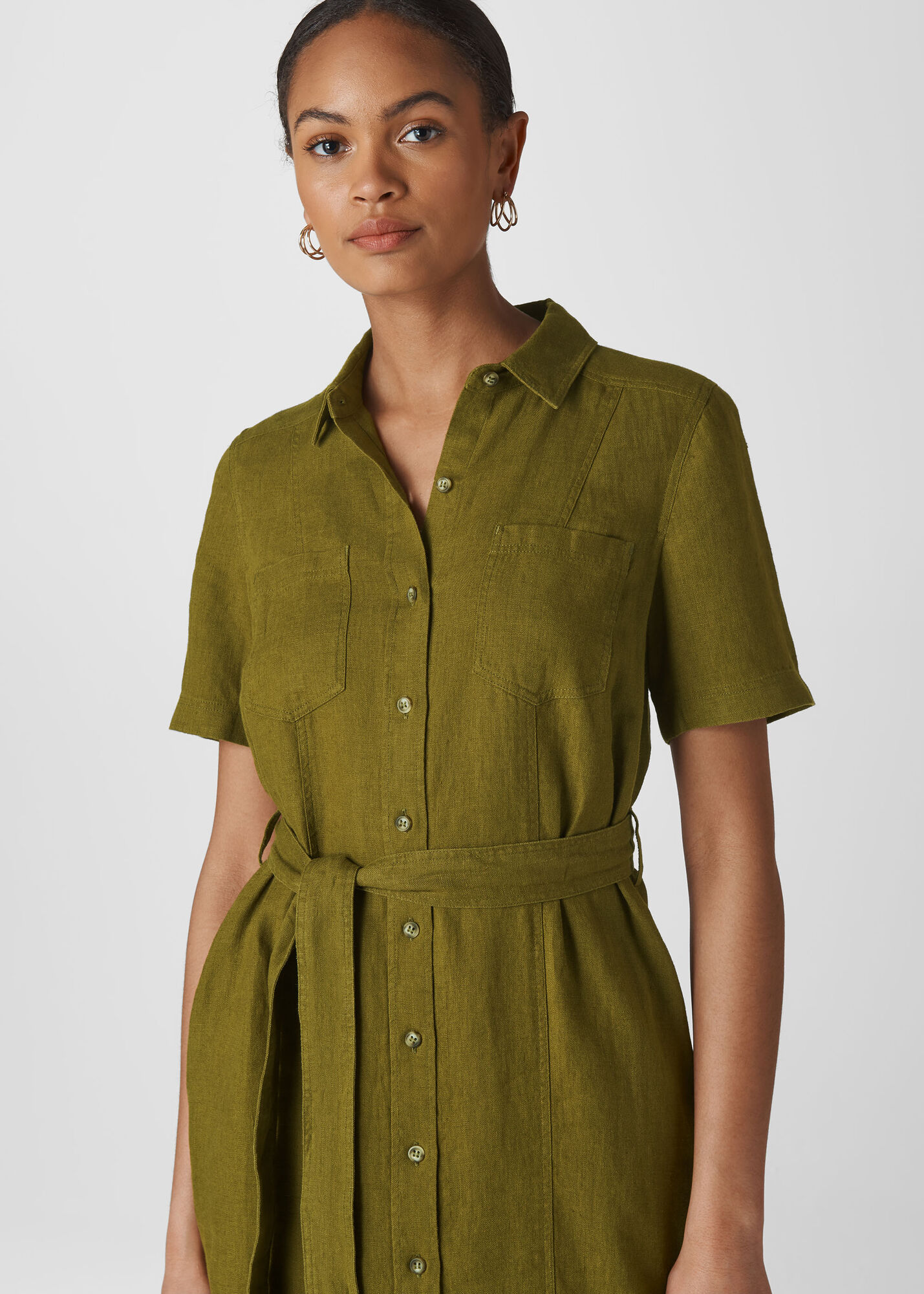 Khaki Bella Linen Shirt Dress WHISTLES