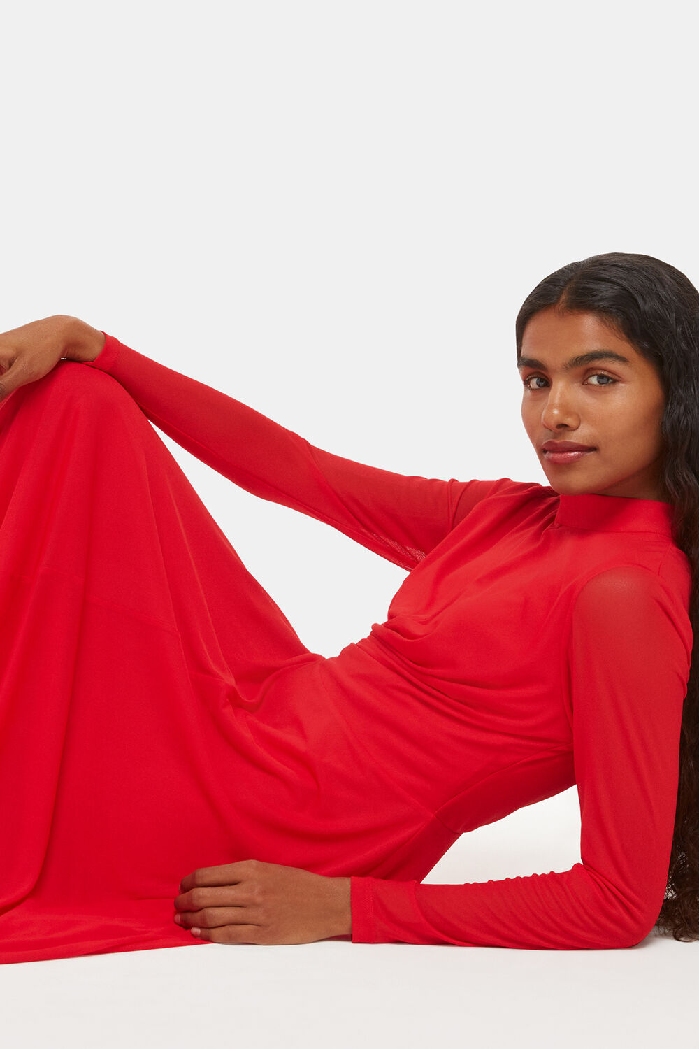 Petite Arabella Ruched Mesh Dress