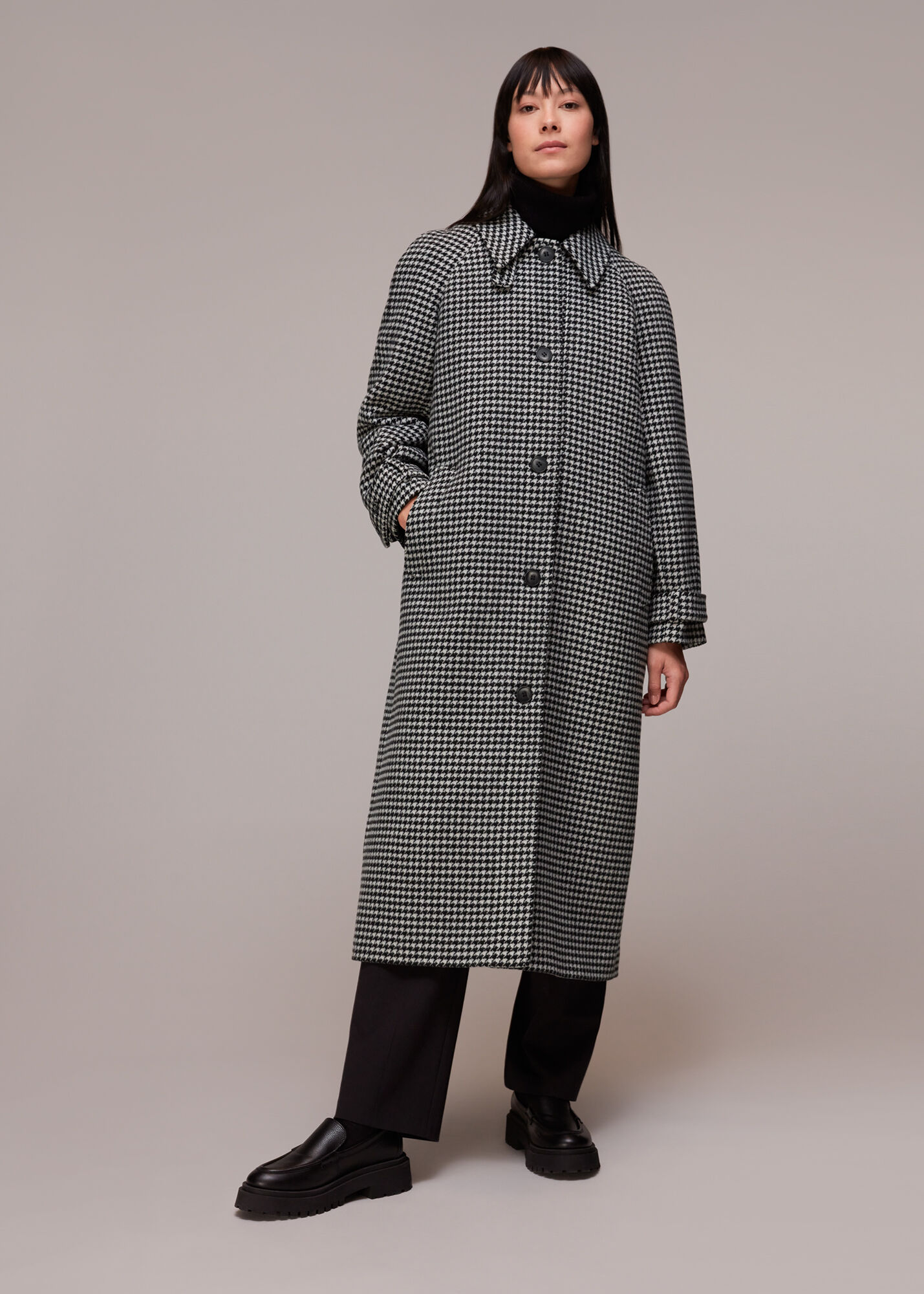 Black/White Isobel Wool Dogtooth Coat WHISTLES