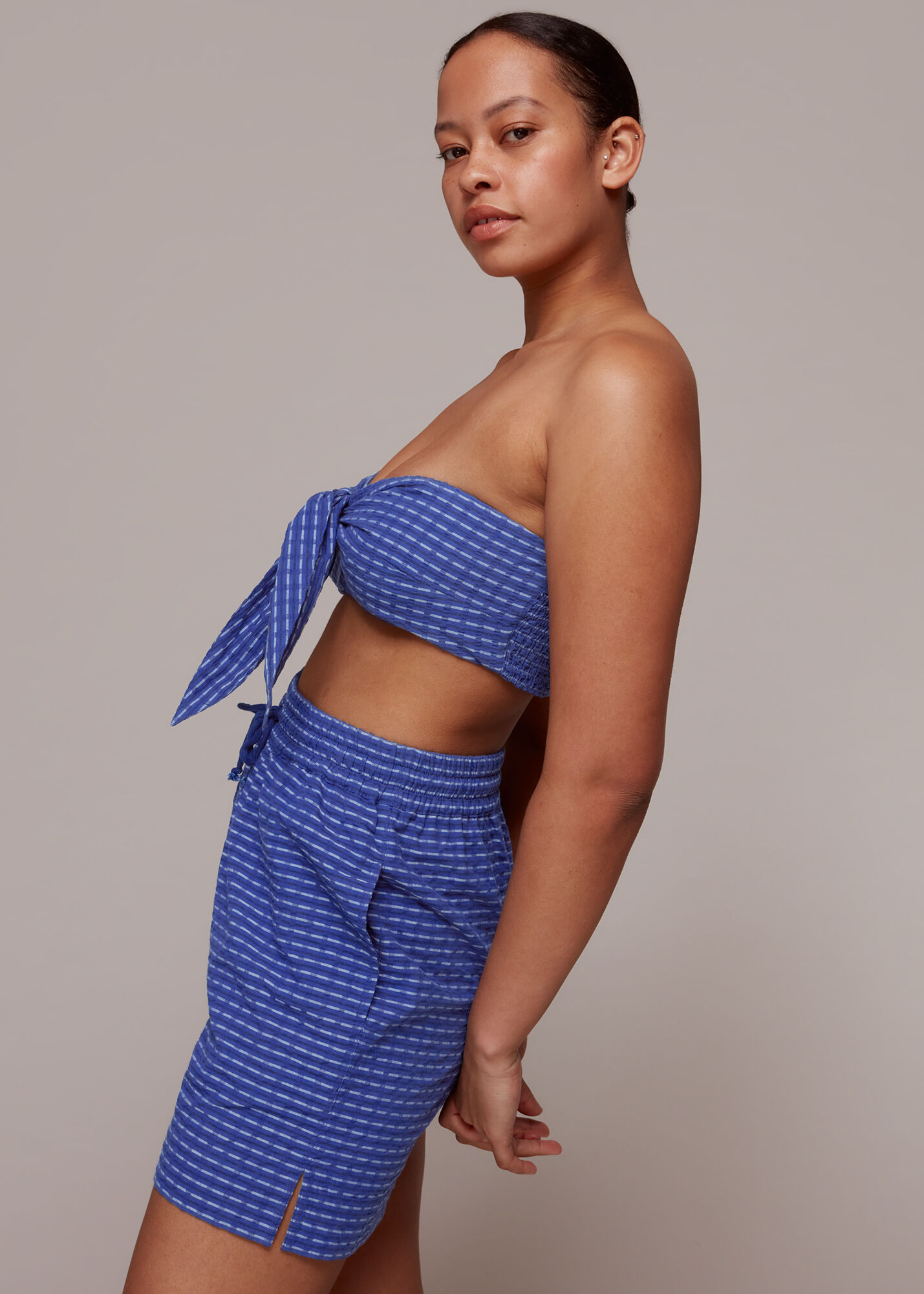 Blue/Multi Astrid Tie Front Beach Top | WHISTLES | Whistles UK |