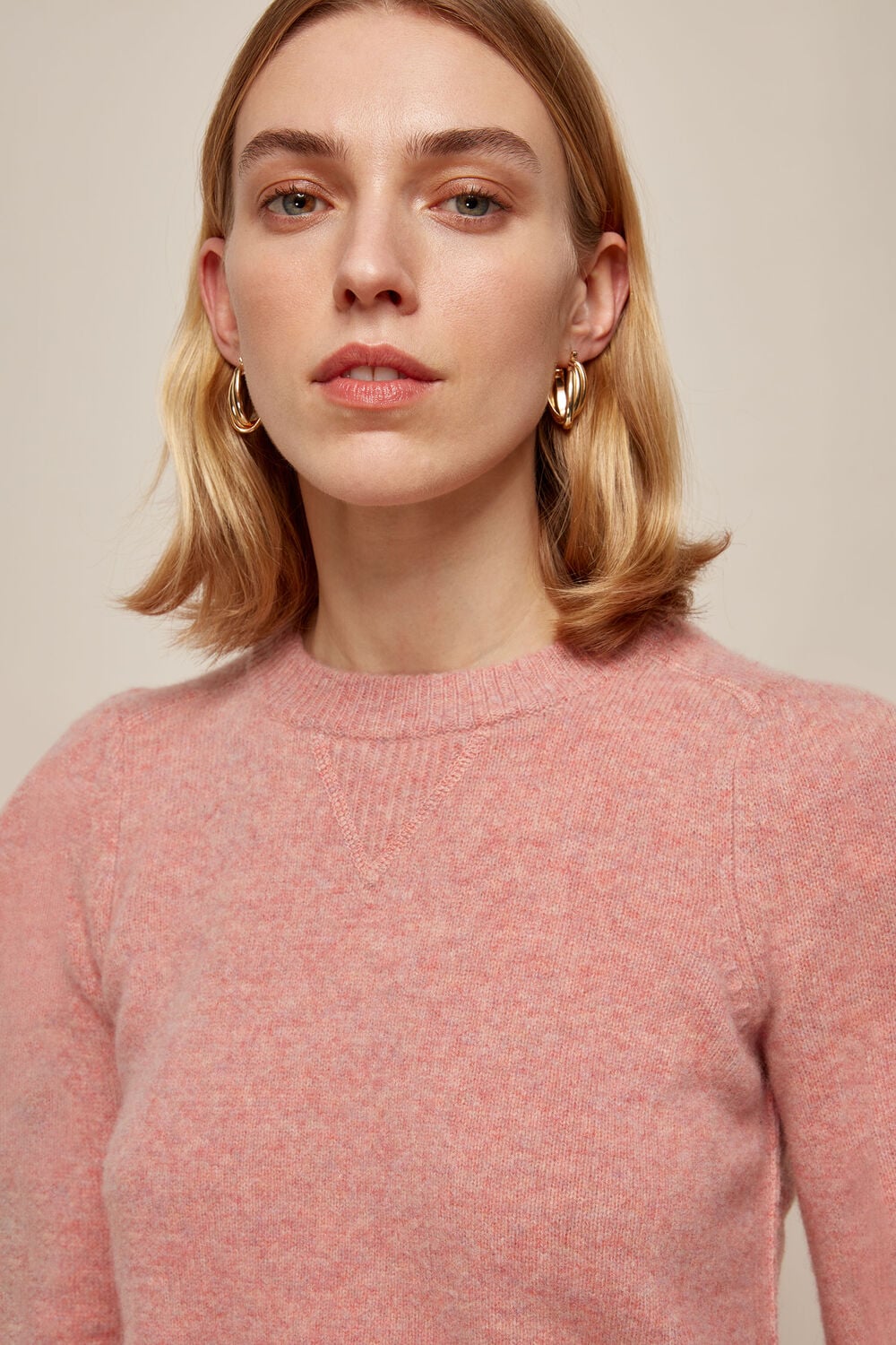 Puff Sleeve Merino Wool Knit Pale Pink