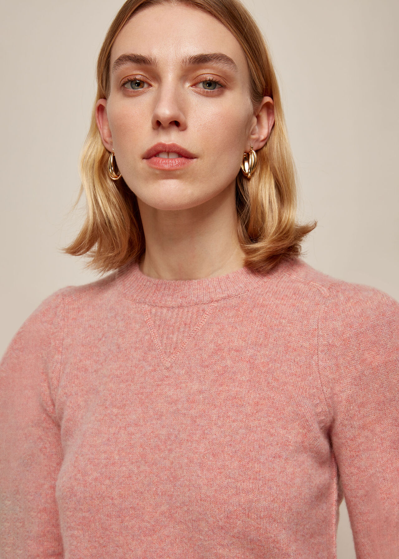 Puff Sleeve Merino Wool Knit Pale Pink