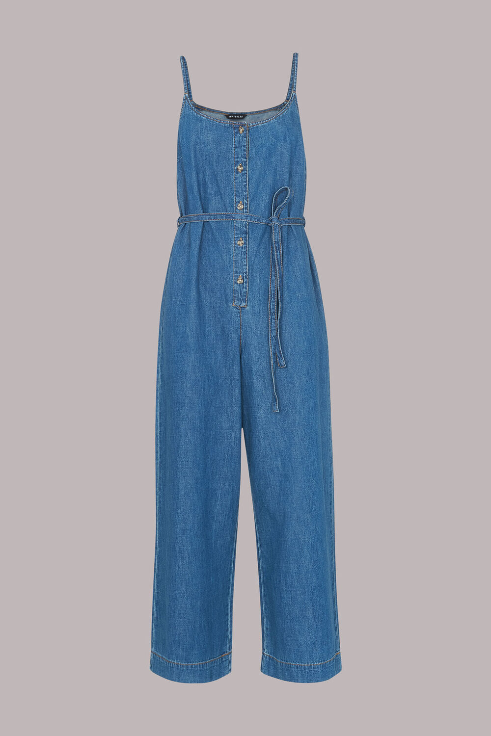 Strappy Button Denim Jumpsuit