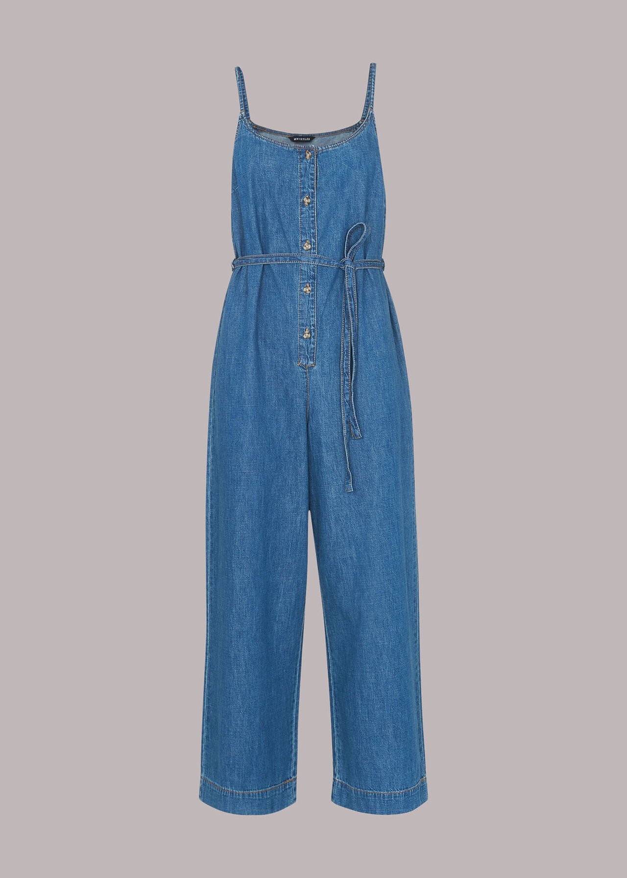 Strappy Button Denim Jumpsuit