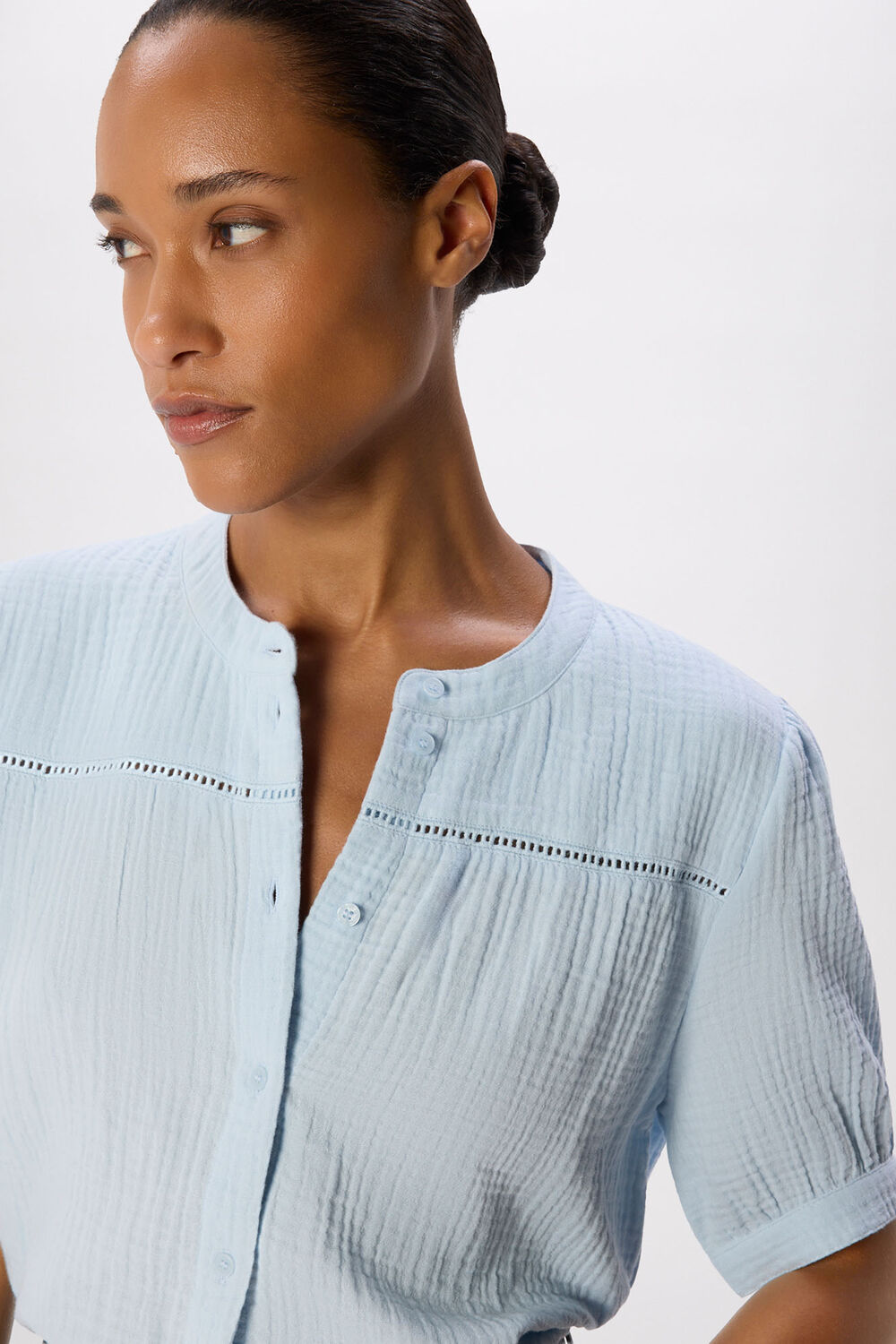 Pale Blue Textured Cotton Frill Top