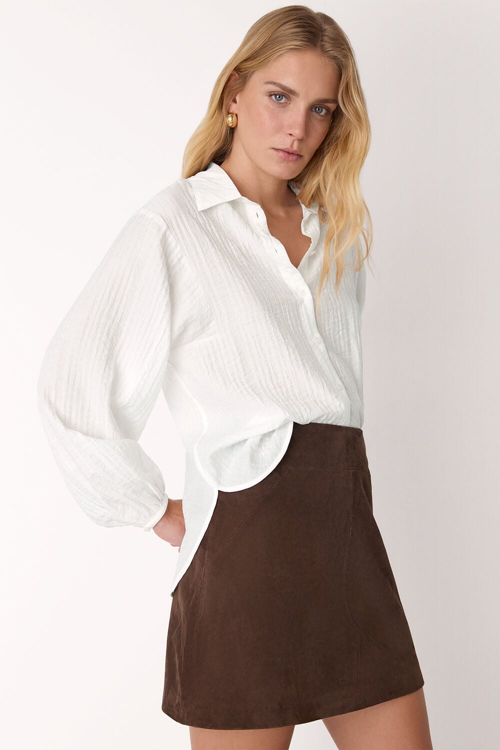 White Textured Relaxed Viscose Shirt