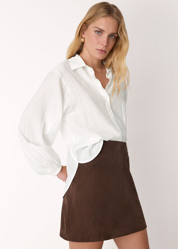 White Textured Relaxed Viscose Shirt