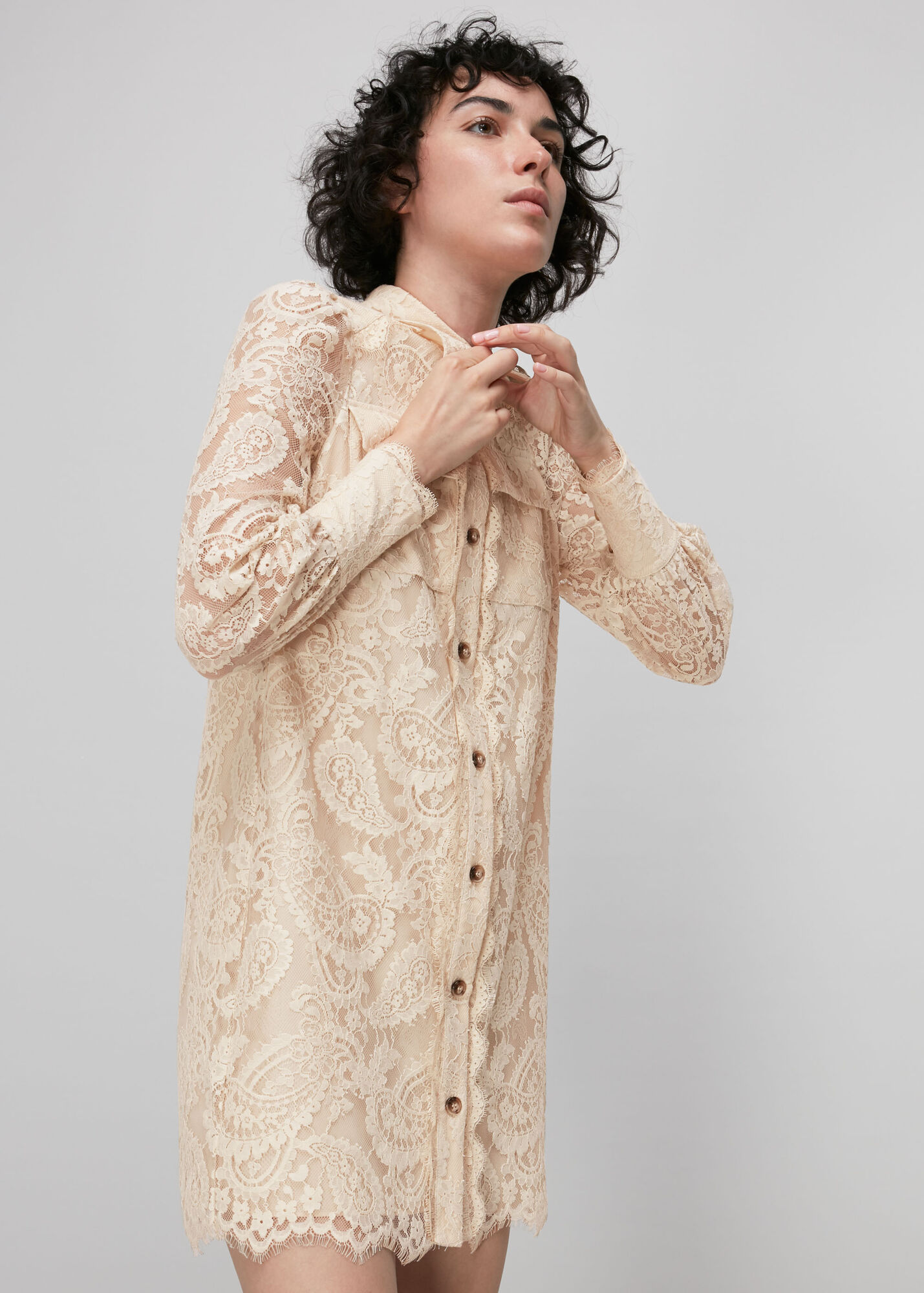 Neutral Lace Shirt Dress WHISTLES Whistles UK