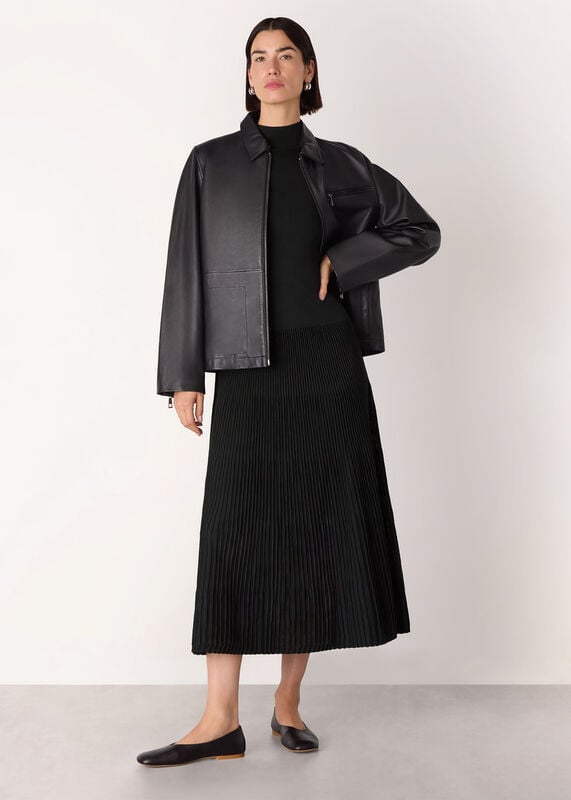 Black Funnel Neck Pleated Knit Dress
