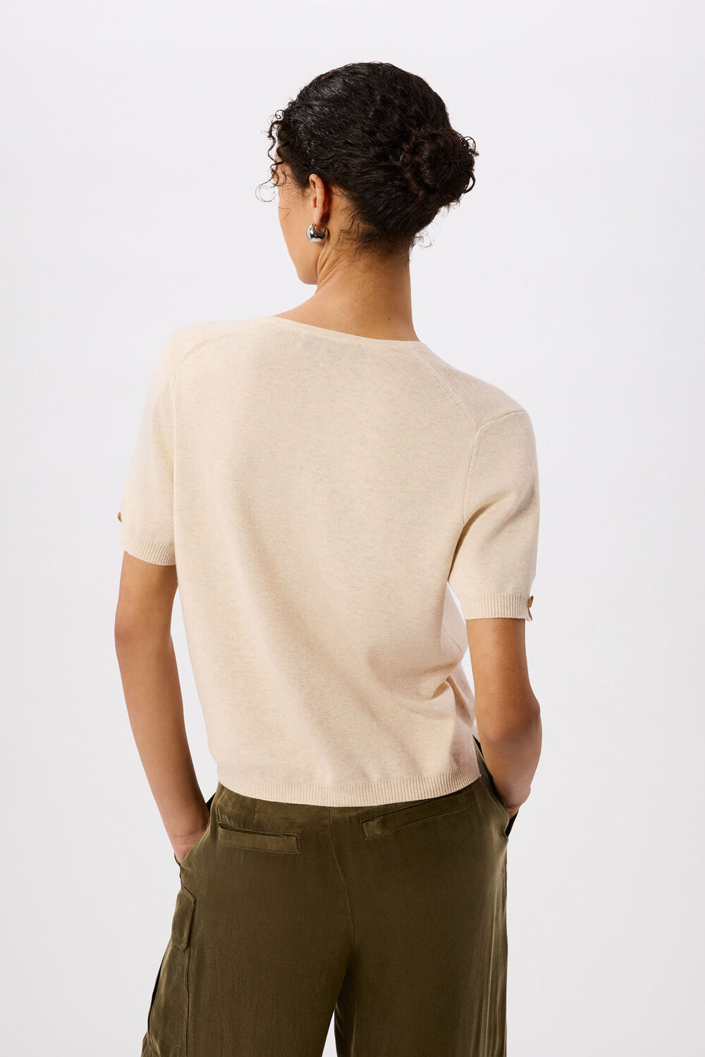 Oatmeal Short Sleeve Button Front Knit