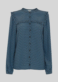 Daisy Print Frill Blouse Blue/Multi