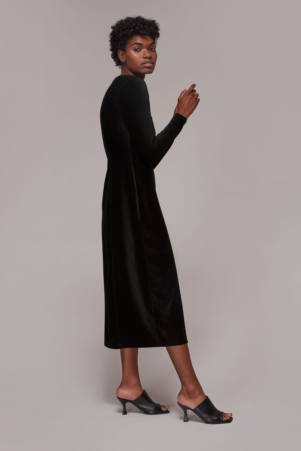 Black Cord Velvet Bust Detail dress