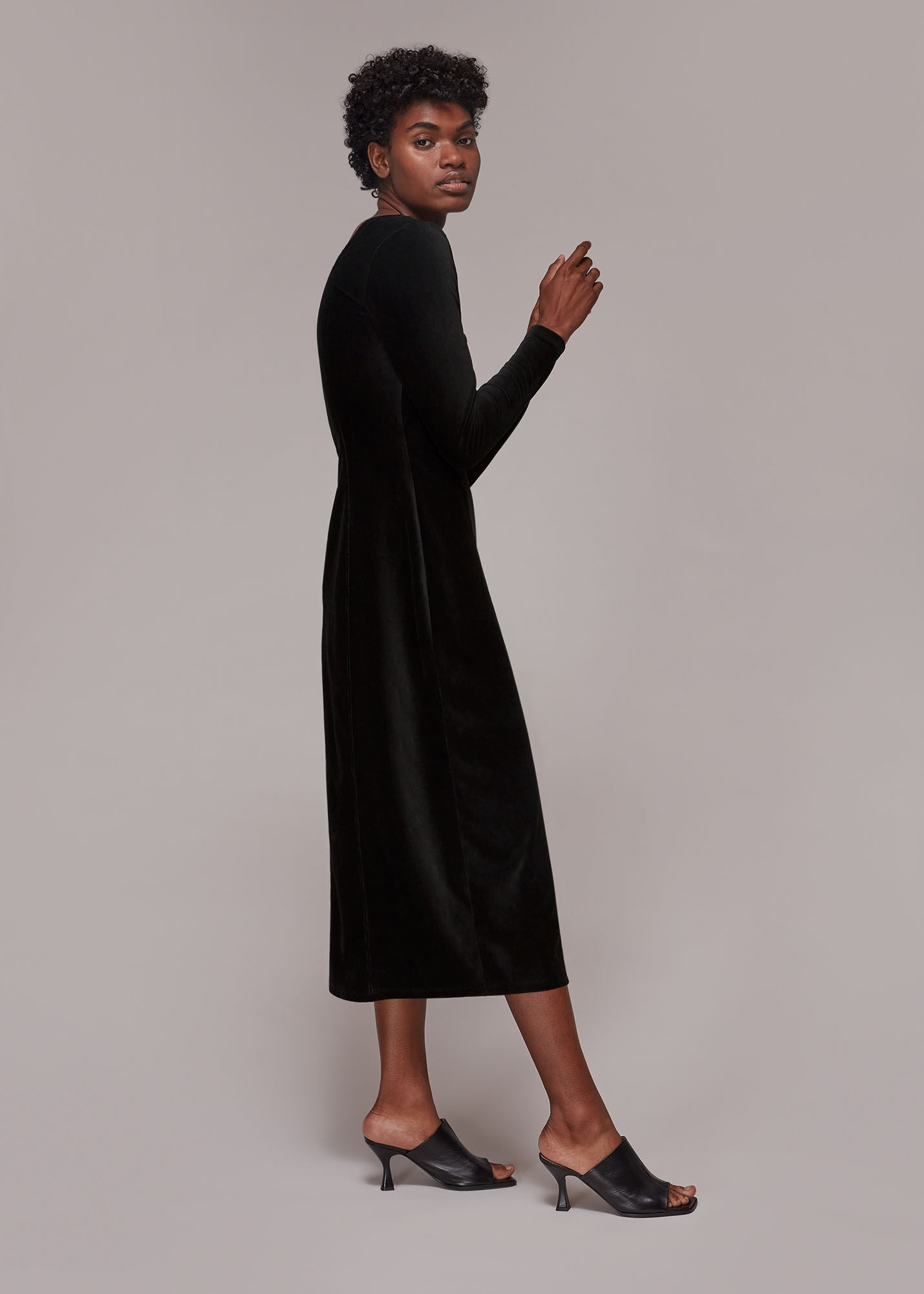Gathered Bust Cascade Dress with Belt - Black main image 0