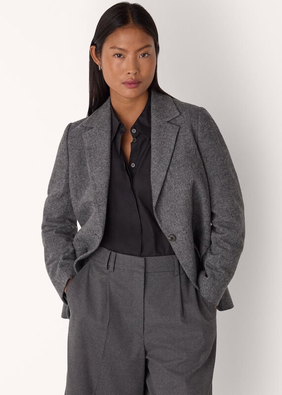 Grey Petite Herringbone Wool Blend Blazer