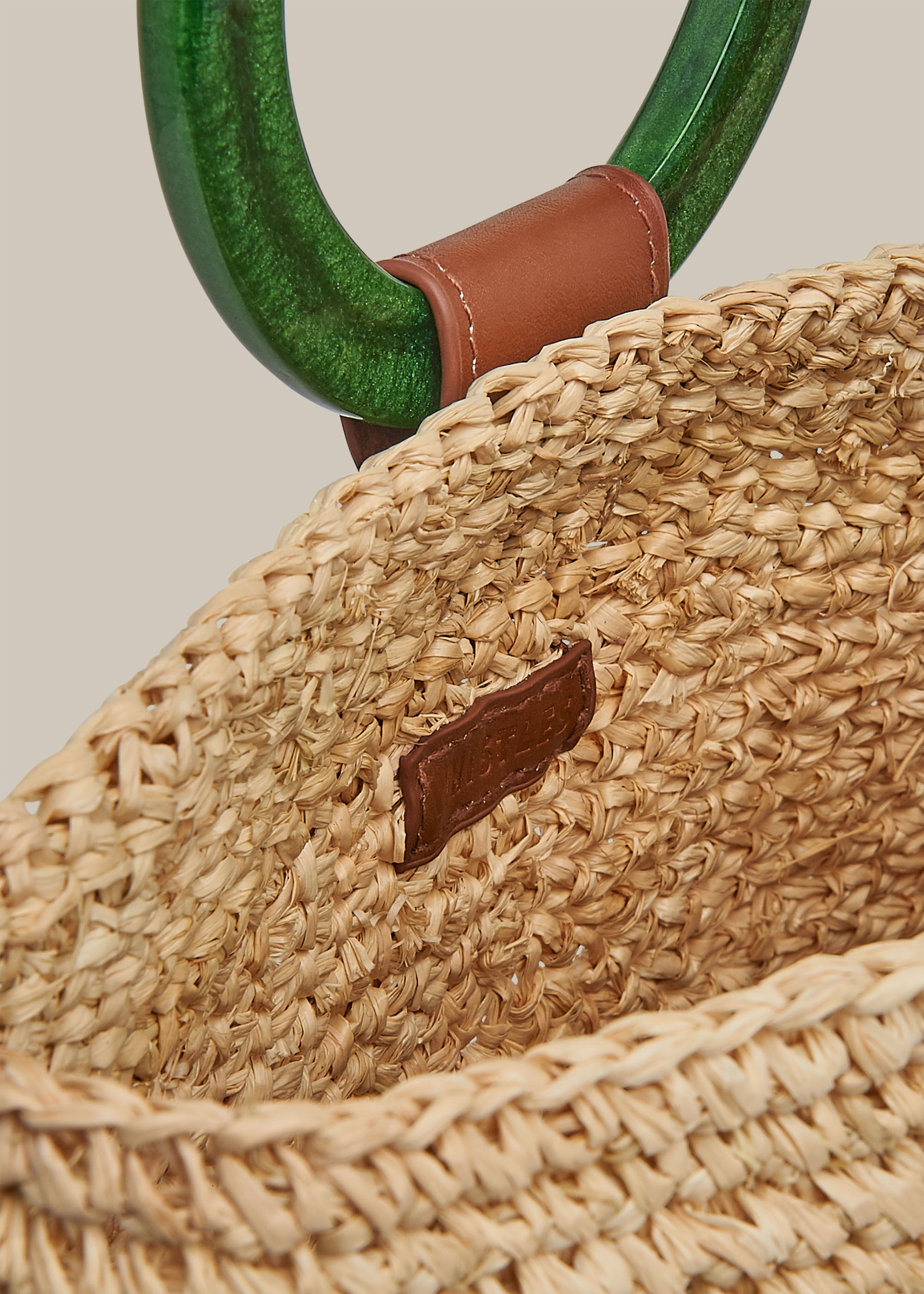 Neutral Selby Straw Half Moon Bag