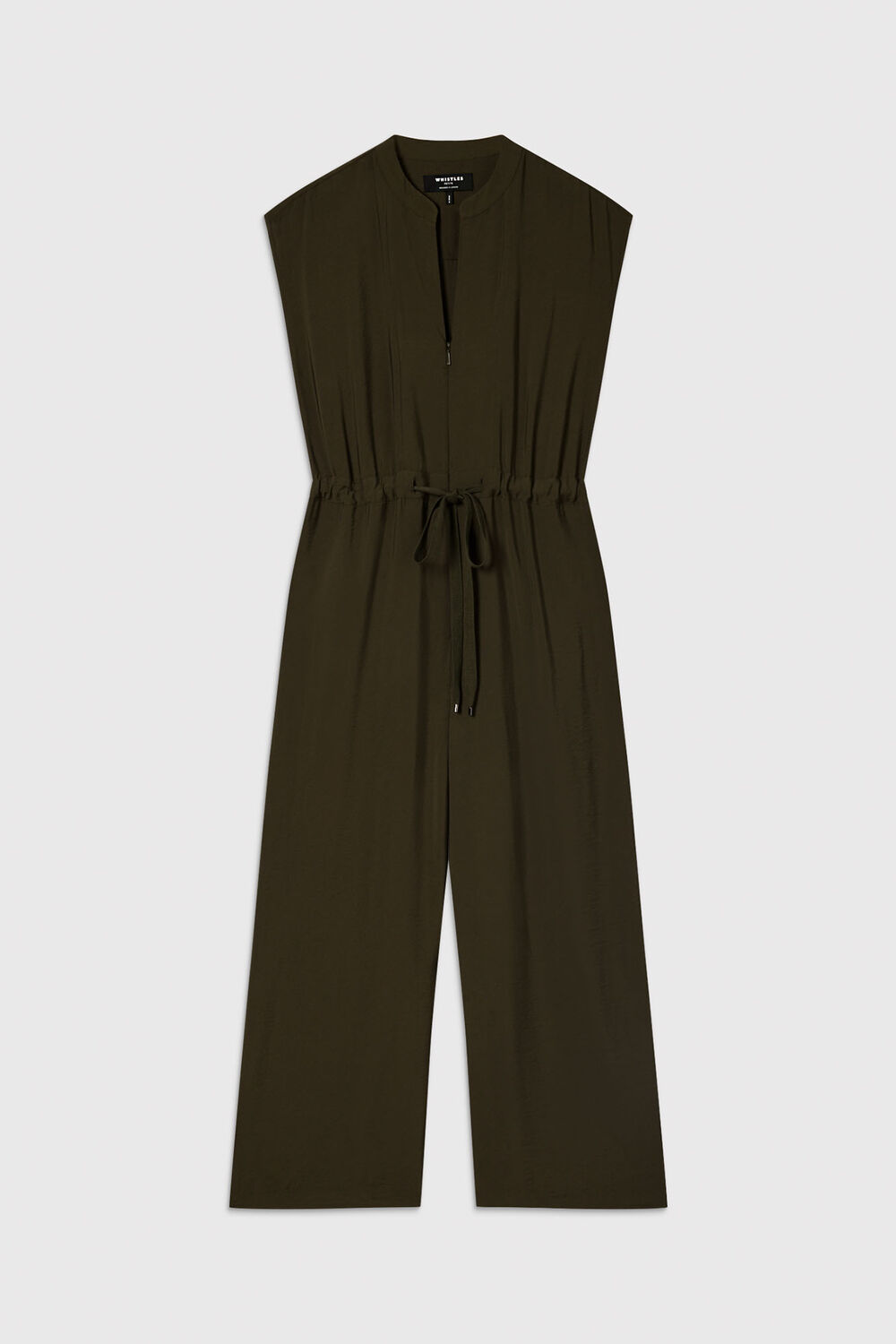 Khaki Petite Sleeveless Drawstring Jumpsuit
