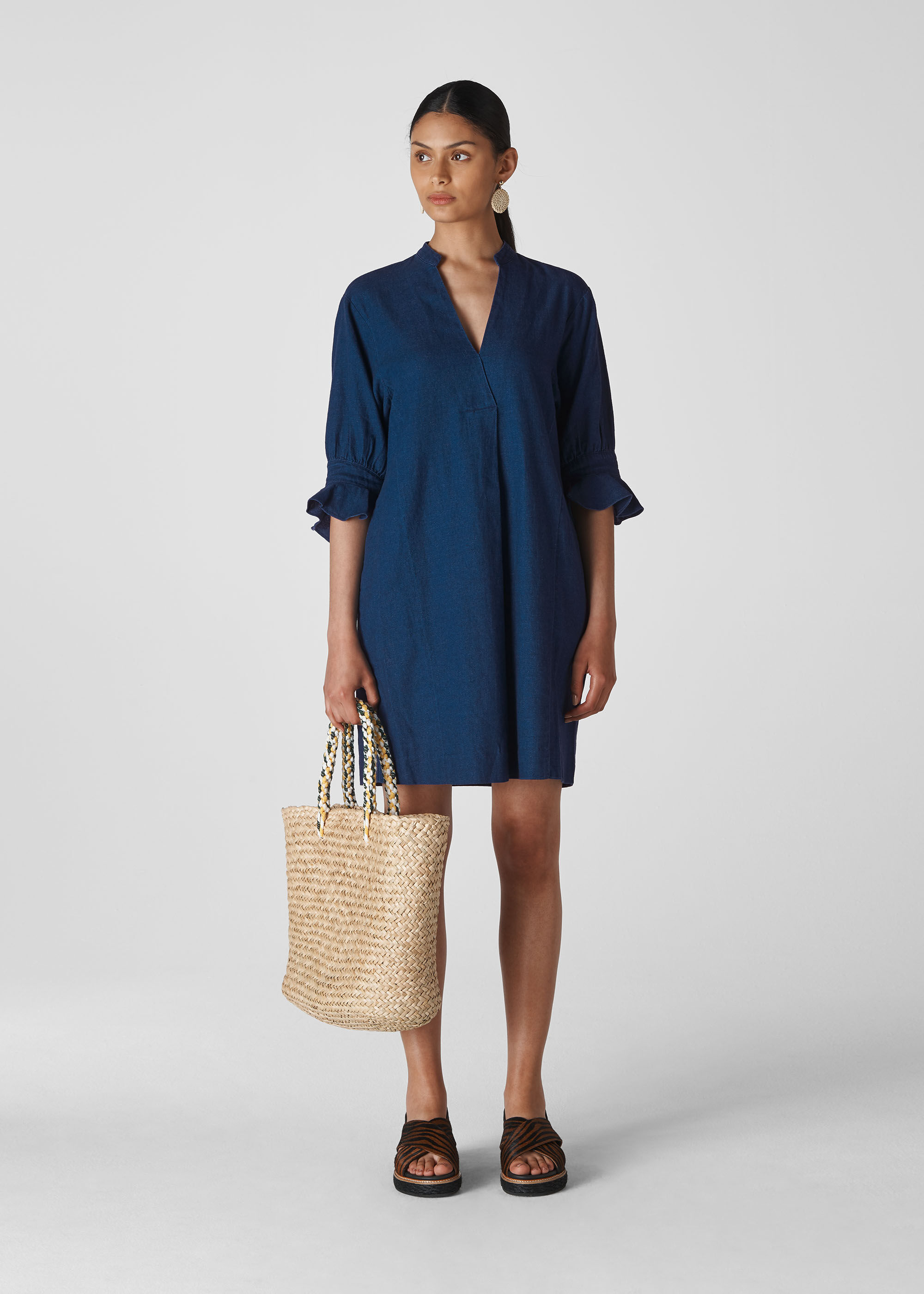 Denim Sonia Frill Cuff Dress | WHISTLES |