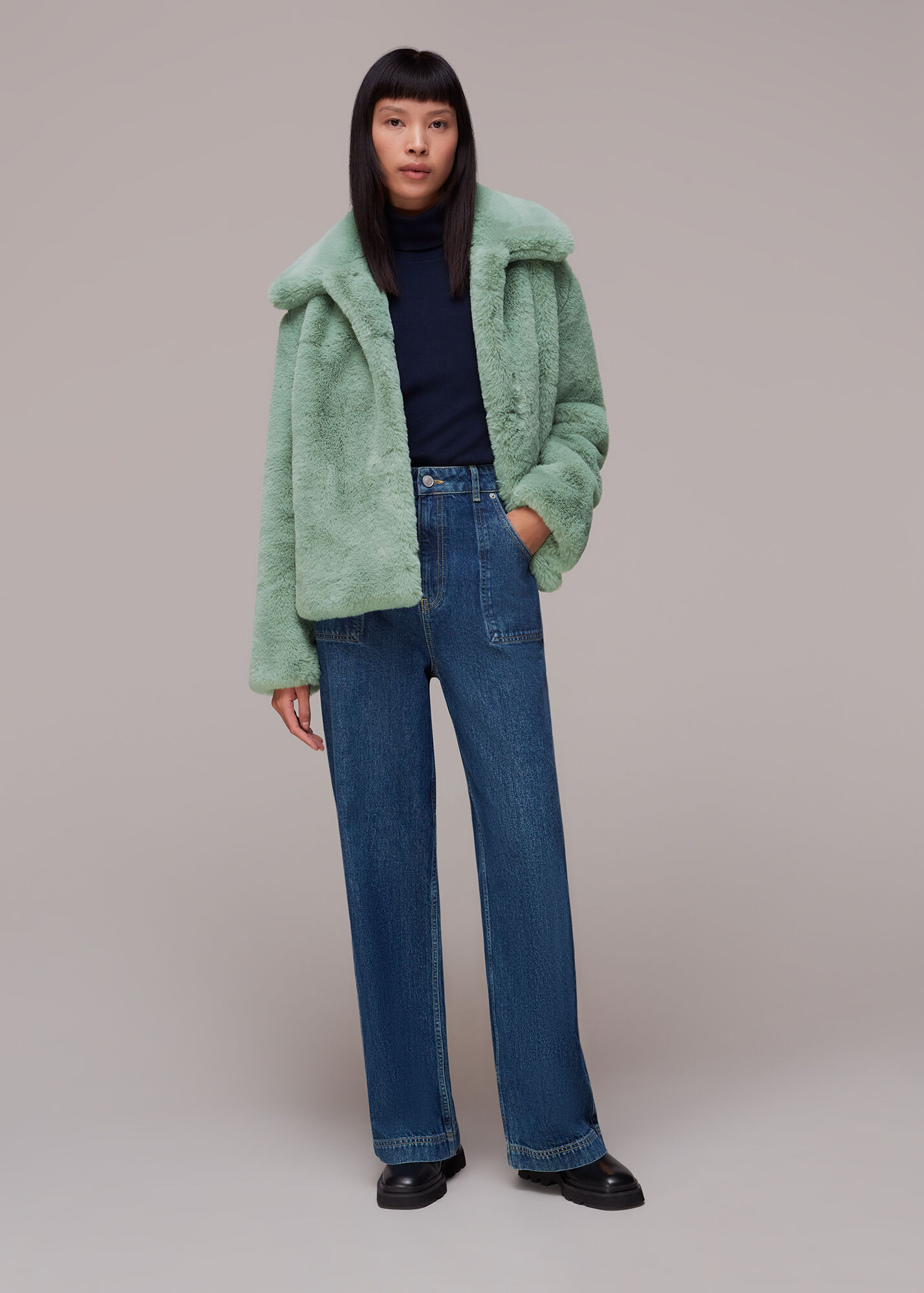 Pale Blue Drew Faux Fur Coat WHISTLES Whistles UK