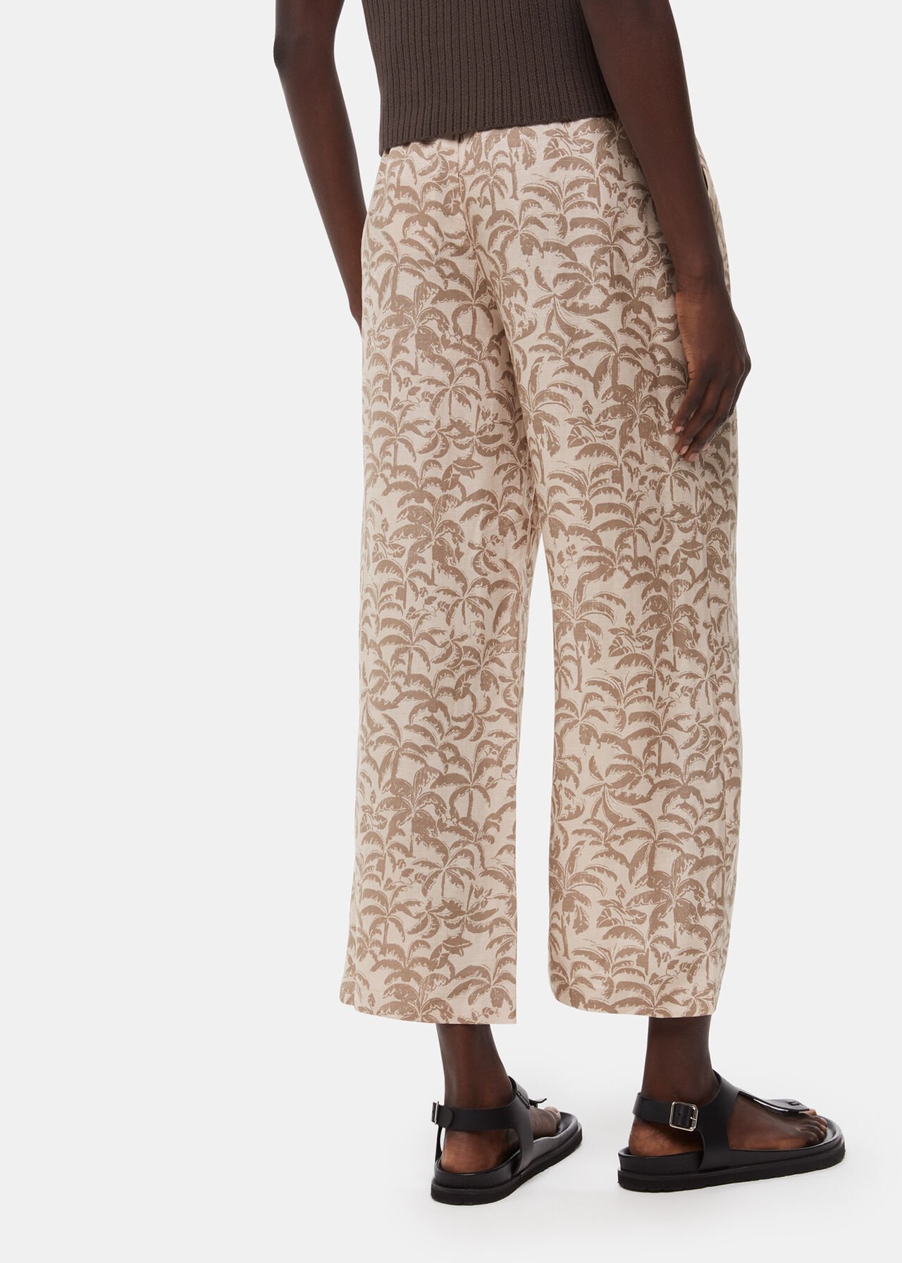 Palm Print Linen Blend Trouser