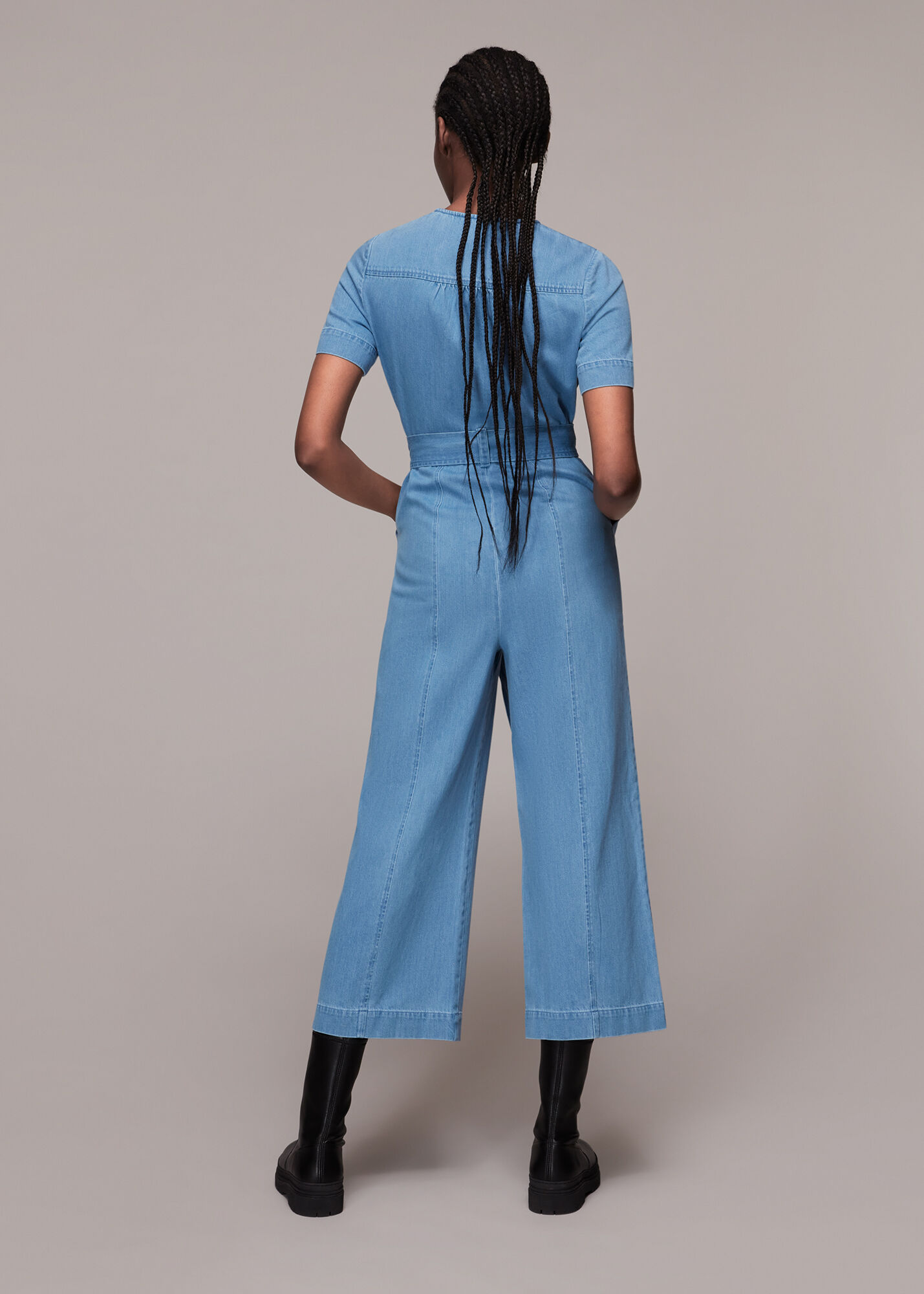 Denim Short Sleeve Denim Jumpsuit WHISTLES Whistles