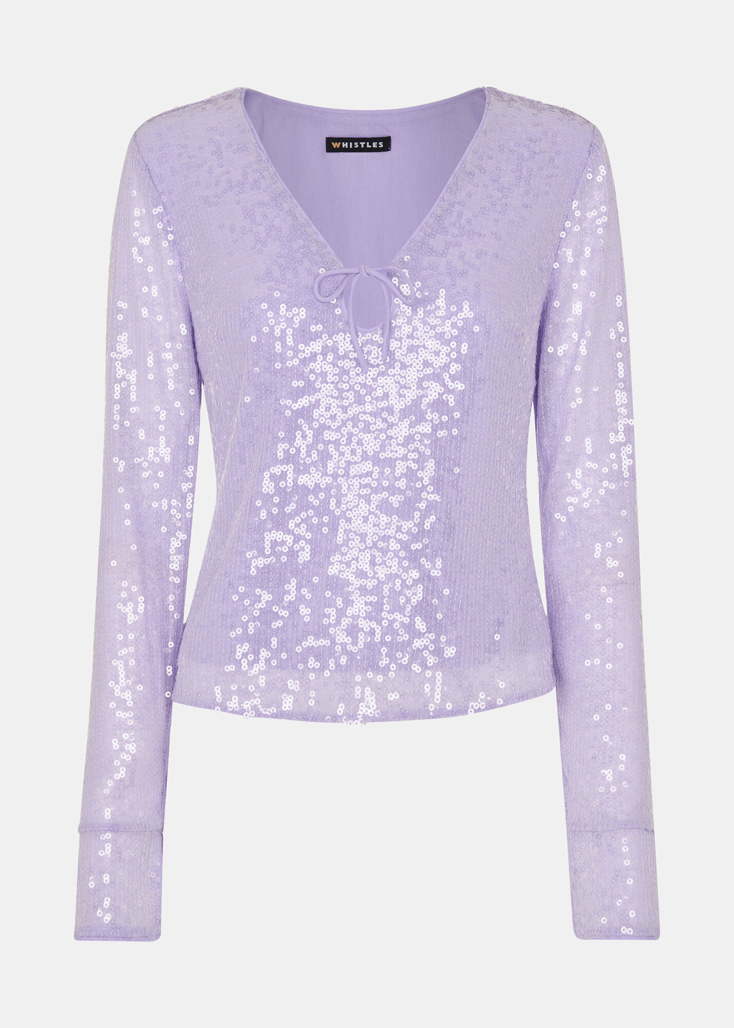 Lilac Sequin Long Sleeve Top With Keyhole V Neck Whistles