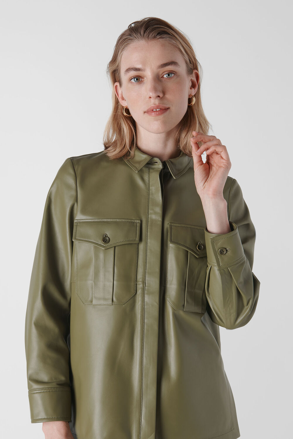 Leather Utility Shirt Khaki