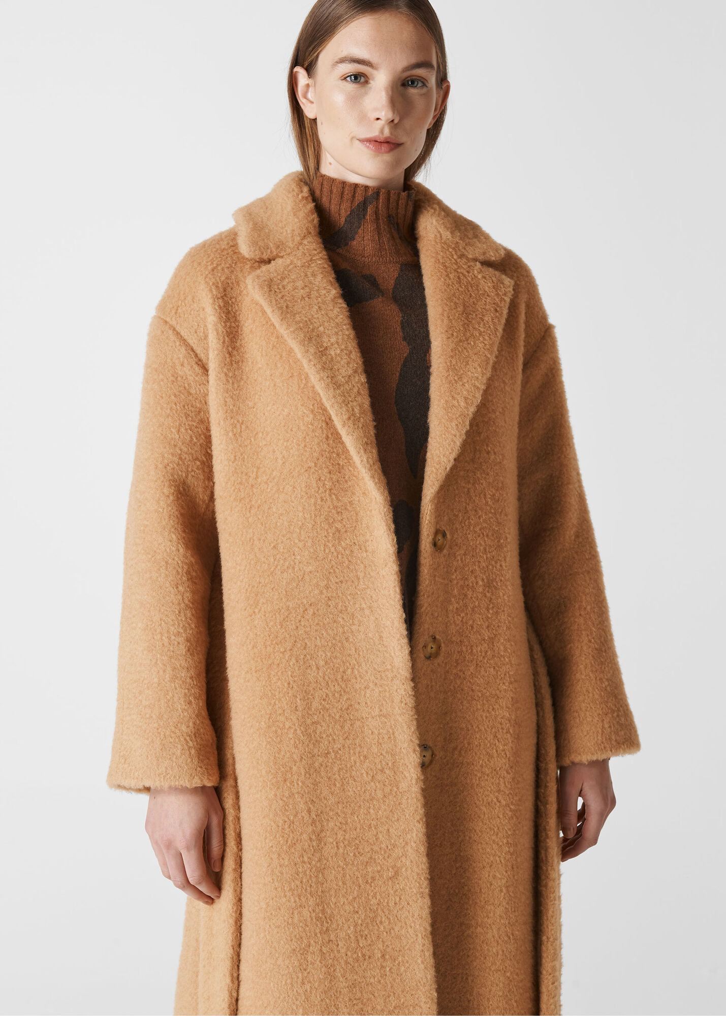 Camel Wool Textured Belted Coat WHISTLES