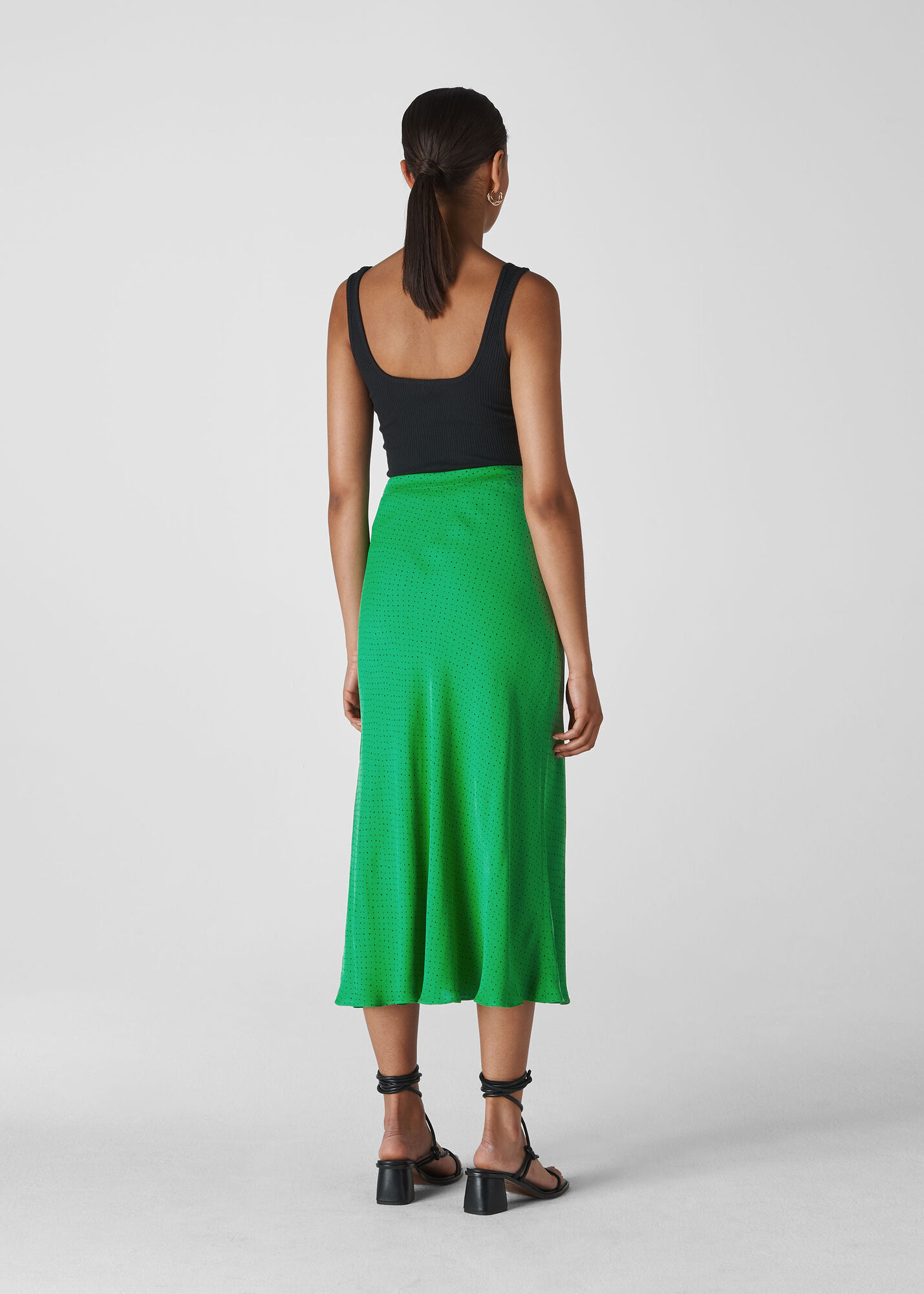 Green Micro Spot Button Skirt WHISTLES