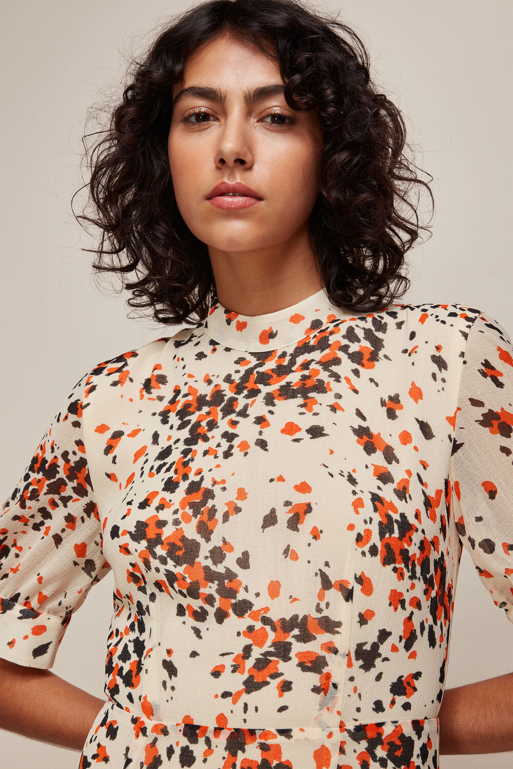 Mottled Animal Pleated Dress Orange/Multi