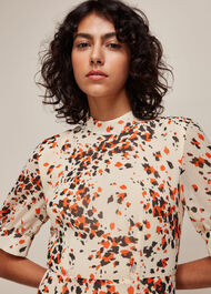 Mottled Animal Pleated Dress Orange/Multi