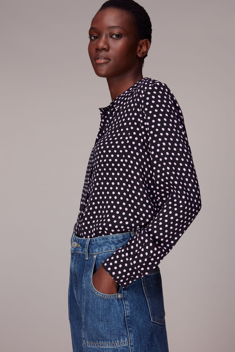Black Dotted Spot Print Shirt