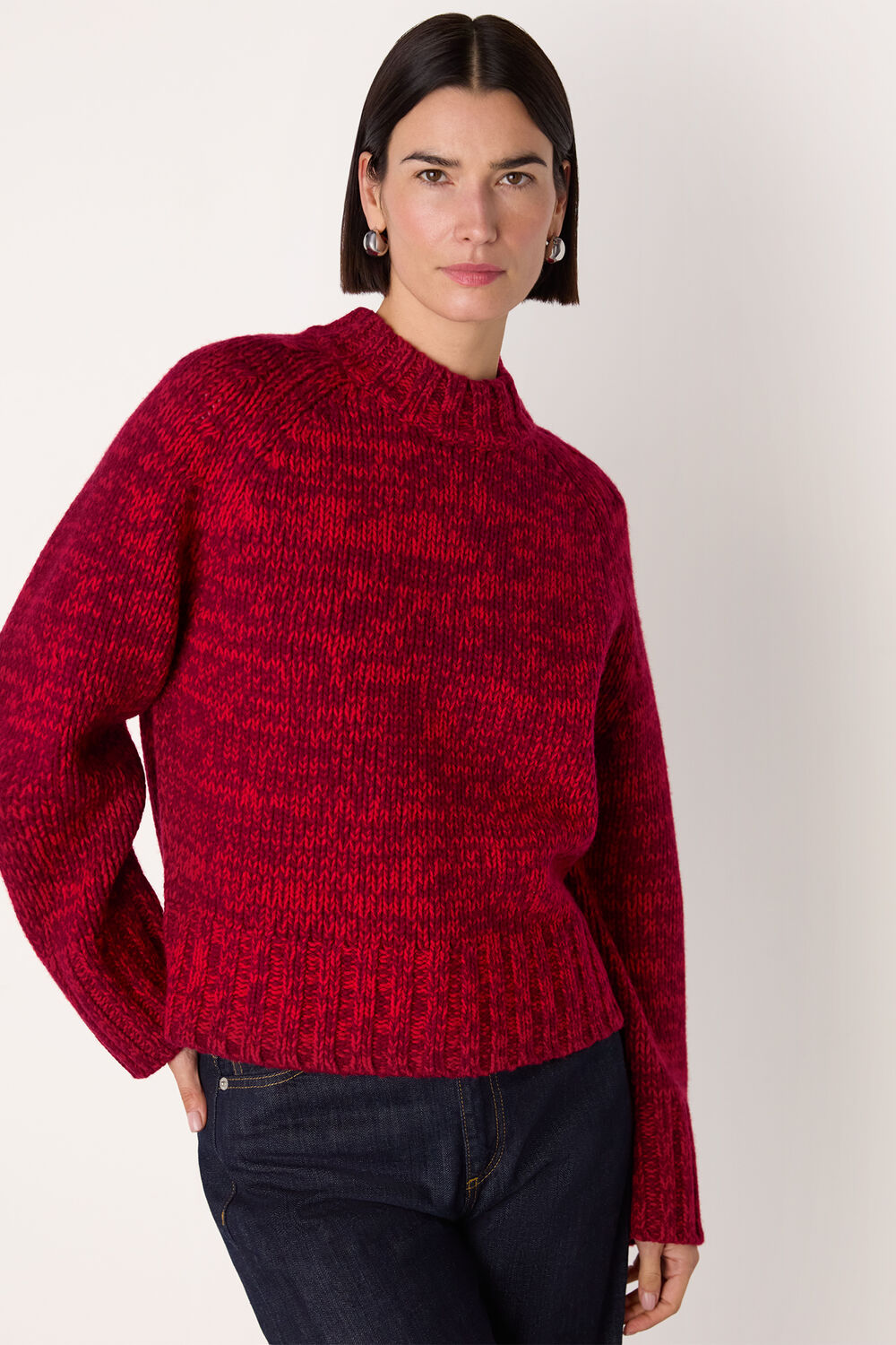 Red Chunky Wool Fleck Knit
