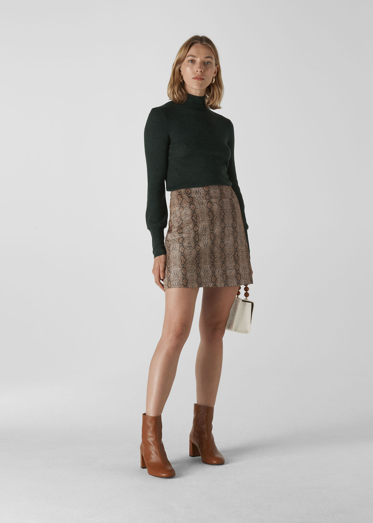 Snake Print Snake Leather Aline Skirt | WHISTLES | Whistles US