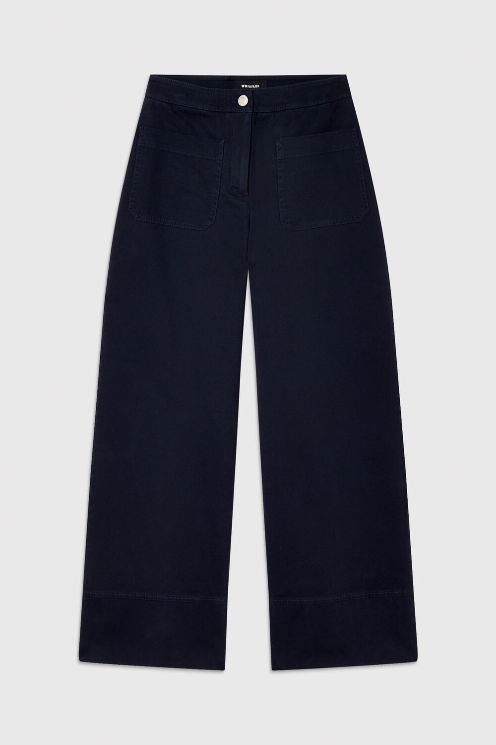 Navy Wide Leg Casual Cotton Trouser