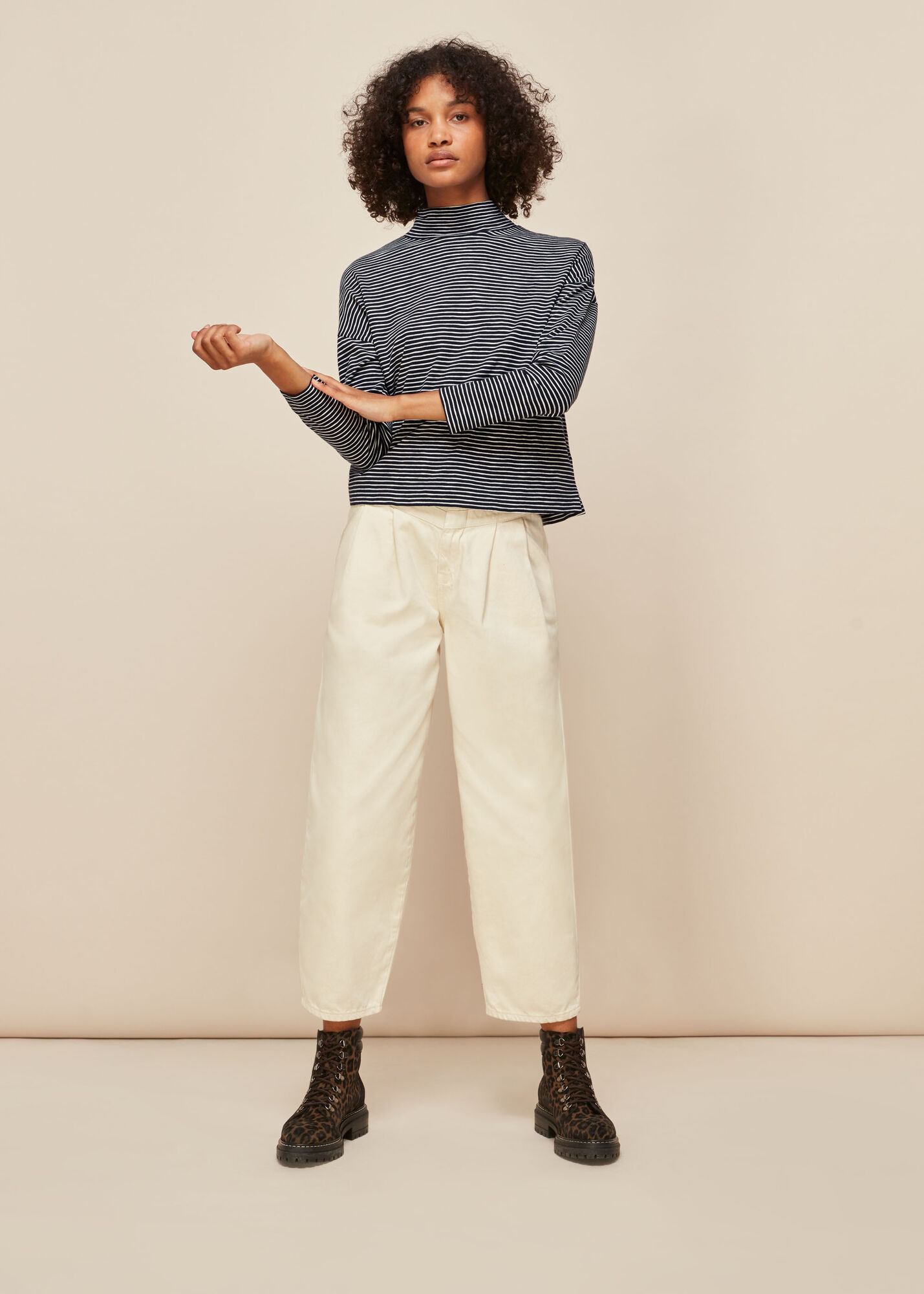 Whistles Women Stripe High Neck Relaxed Top - White - Xs