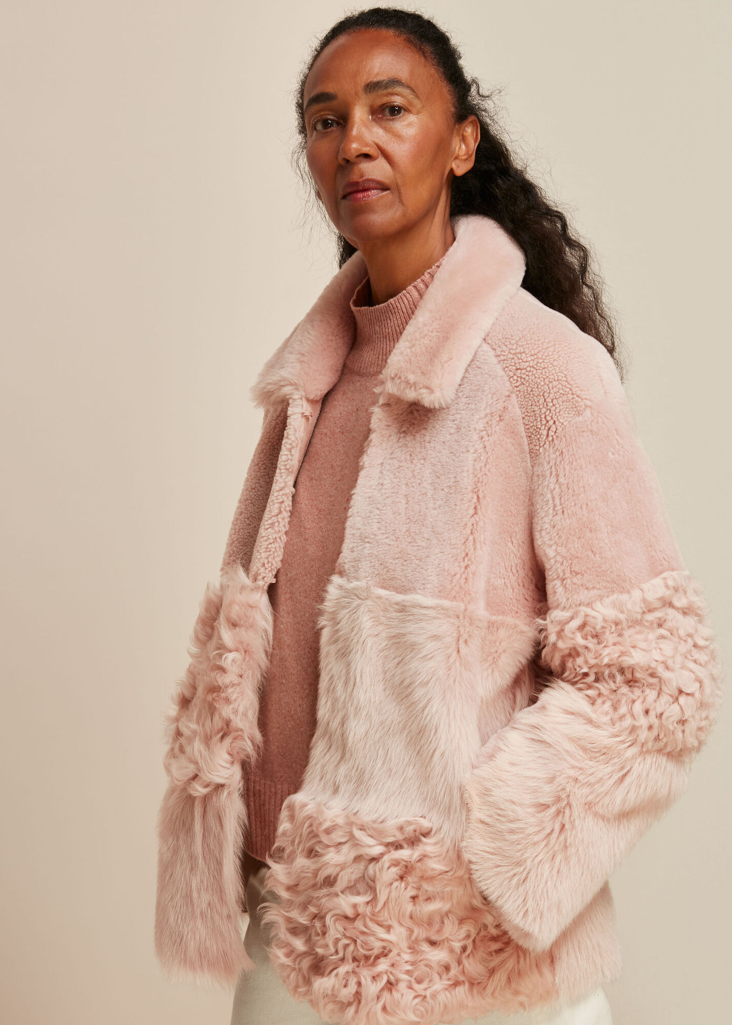 Pale Pink Hema Shearling Coat WHISTLES
