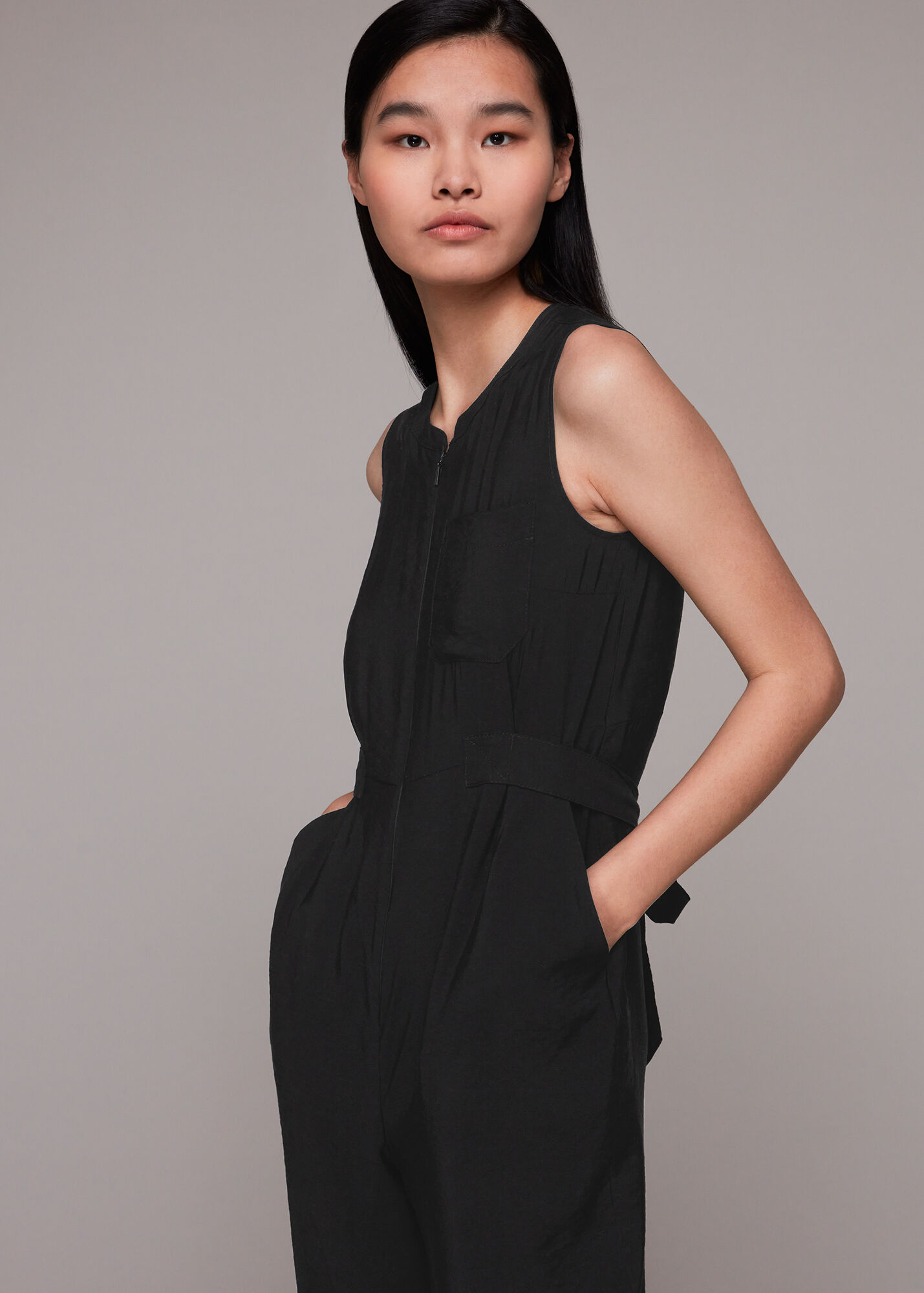 Black Josie Zip Front Jumpsuit | WHISTLES