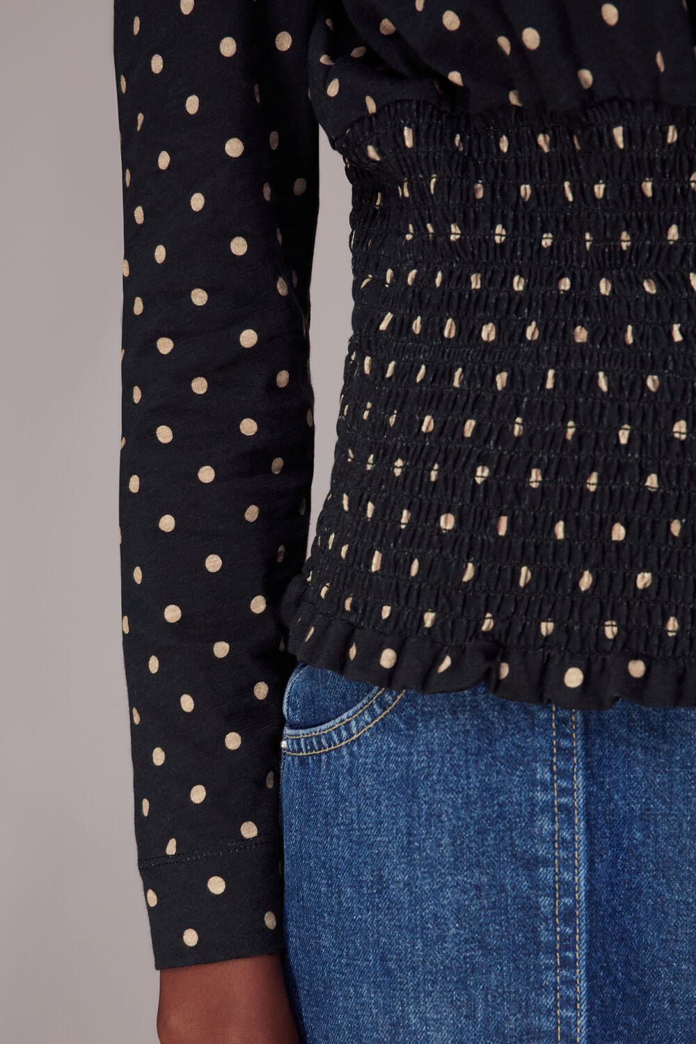 Spot Square Neck Shirred Top