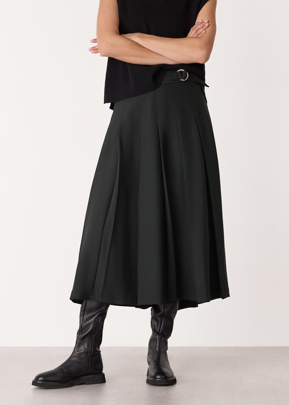 Wool Blend Pleated Kilt Skirt
