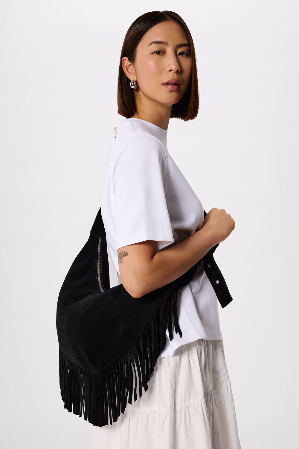 Black Sia Suede Fringed Bag